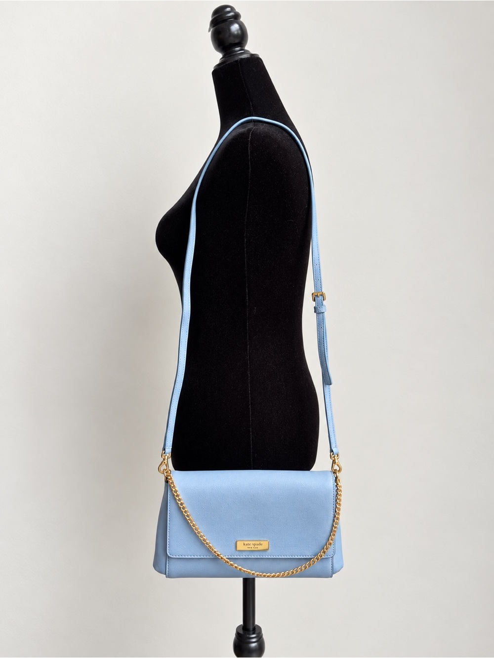 Kate Spade Blue Saffiano Leather Crossbody Bag Gold Chain